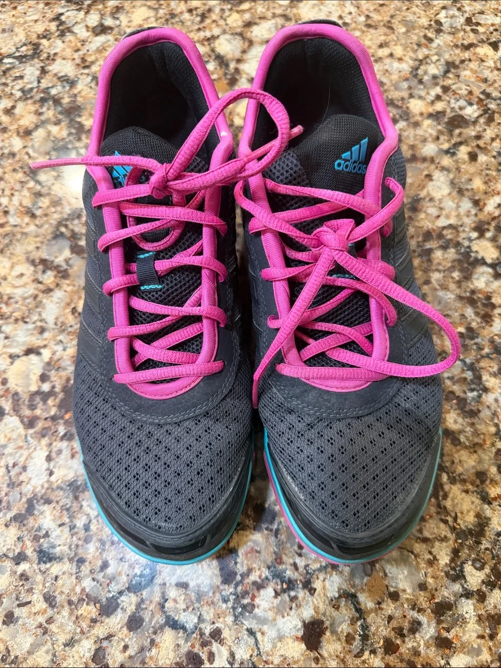 adidas Women's Gray Athletic Shoes with Pink and Teal Accents